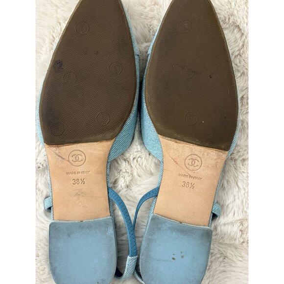 Chanel Women's Interlocking CC Logo Canvas Slingback Baby Blue Flats Size 8.5 - Picture 5 of 8